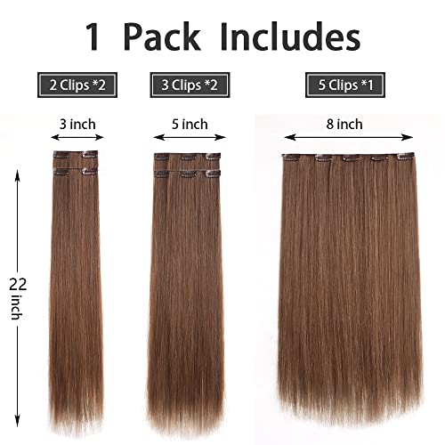 StrRid Brown Clip in Hair Extensions Straight Invisible 22" Long Synthetic Thick Clips on Hairpieces for Women 5PCS Black Curly Wavy 18" Girls Blonde Red White Natural Full Head Party Daily Use 5 Oz - Image 4