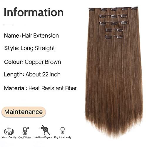 StrRid Brown Clip in Hair Extensions Straight Invisible 22" Long Synthetic Thick Clips on Hairpieces for Women 5PCS Black Curly Wavy 18" Girls Blonde Red White Natural Full Head Party Daily Use 5 Oz - Image 2