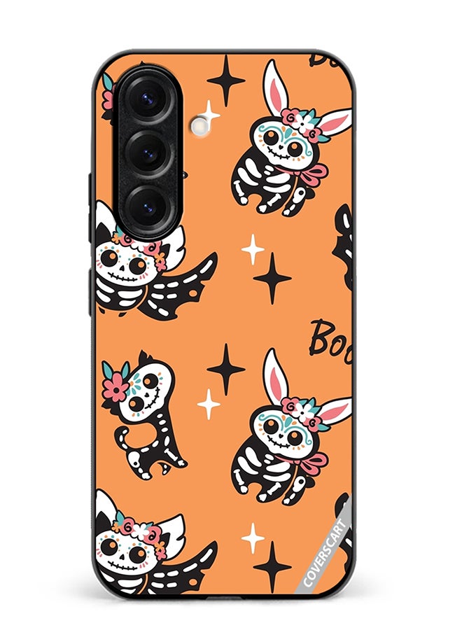 VR CREATIVE Protective Case Cover For Samsung Galaxy S25 Skeletons Of Cute Animals On Orange Design Multicolour