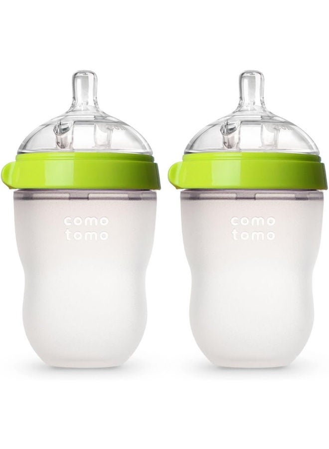 Comotomo Natural Feel Baby Bottle, Soft & Squeezy, Easy To Clean, Dual Anti-Colic Vent Bottle For Baby, Infants And Newborn 250ml, Green (Pack Of 2) - Image 1