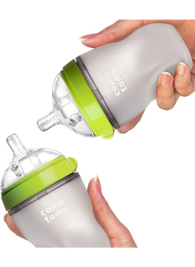Comotomo Natural Feel Baby Bottle, Soft & Squeezy, Easy To Clean, Dual Anti-Colic Vent Bottle For Baby, Infants And Newborn 250ml, Green (Pack Of 2) - Image 4