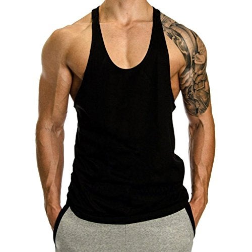 THE BLAZZE Men's Blank Stringer Y Back Bodybuilding Gym Tank Tops Pack of 2 (Medium, Army Green+Black) - Image 3