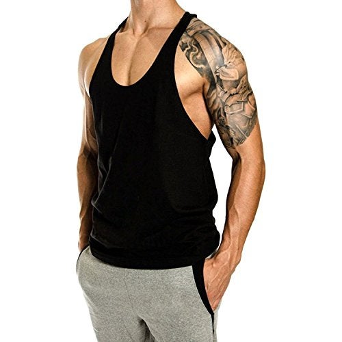 THE BLAZZE Men's Blank Stringer Y Back Bodybuilding Gym Tank Tops Pack of 2 (Medium, Army Green+Black) - Image 4