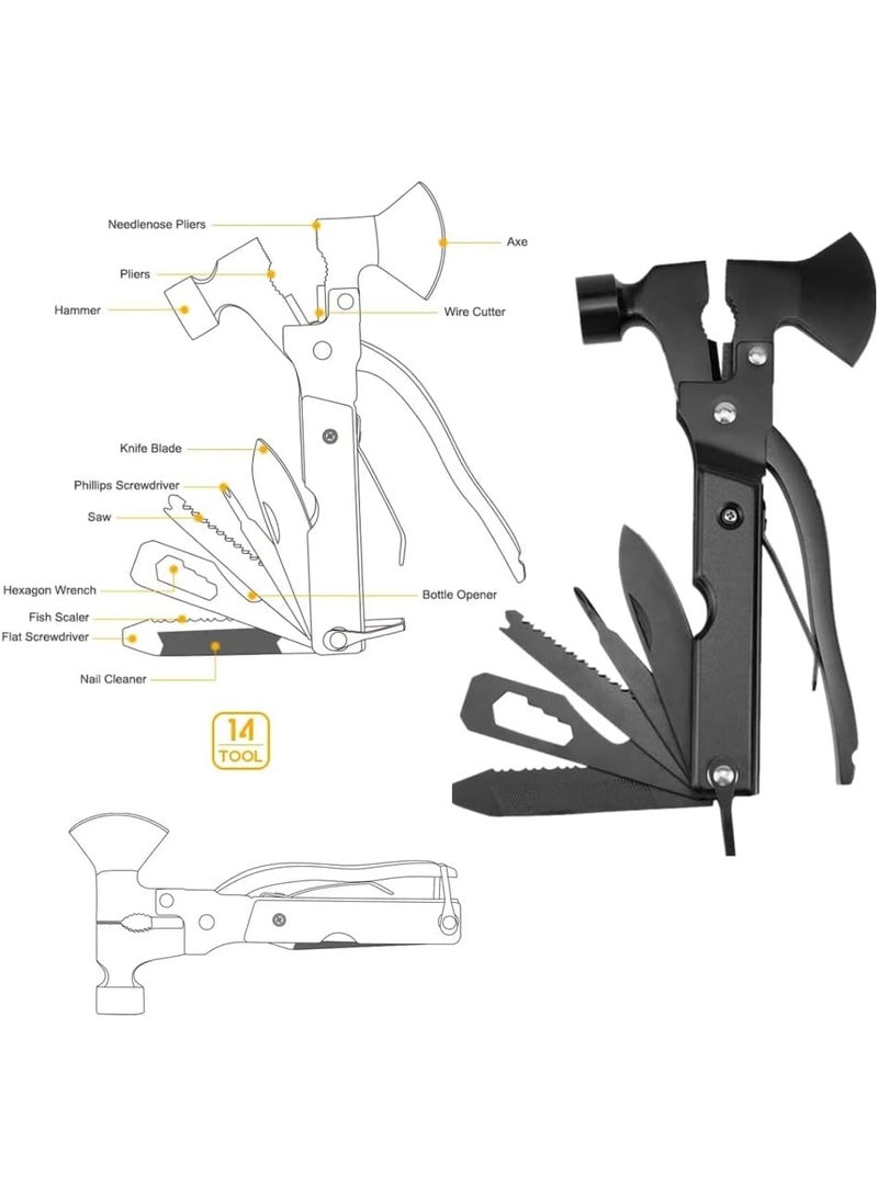 Cazadora 14 in 1 Multi Tool Survival Gear Hammer with Axe Military Grade Tactical Camping Accessories for Men and Outdoor Enthusiasts, Heavy Duty Stainless Steel 2Cr13 Blackened Multi Function Tool with Pliers, Wire Cutter, Knife, Screwdrivers, Wood Saw, Bottle Opener and Safety Lock, Compact Portable All in One Emergency Tool for Camping, Hiking, Fishing, Hunting, Backpacking, Home Repair, Car Emergency Kit, Tactical Survival Equipment with Nylon Carry Sheath, Ideal Gift for Father, Dad, Husband and Adventure Lovers in Saudi Arabia - Image 3