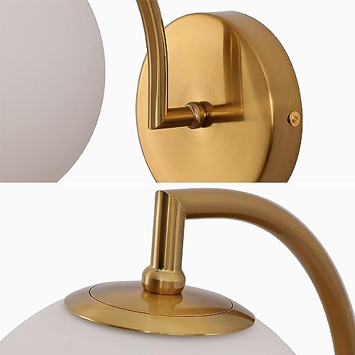 WOKE Wall Lights for Living Room Modern Brass Antique Finished Frosted White Glass Modern Round Globe Shape Sconces E27 Holder LED Decorative Wall Lamp (Bulb not Included) 6512381 - Image 3