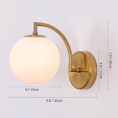 WOKE Wall Lights for Living Room Modern Brass Antique Finished Frosted White Glass Modern Round Globe Shape Sconces E27 Holder LED Decorative Wall Lamp (Bulb not Included) 6512381 - Image 4