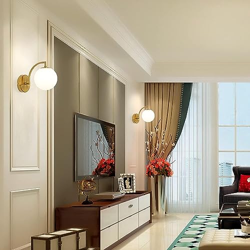 WOKE Wall Lights for Living Room Modern Brass Antique Finished Frosted White Glass Modern Round Globe Shape Sconces E27 Holder LED Decorative Wall Lamp (Bulb not Included) 6512381 - Image 5