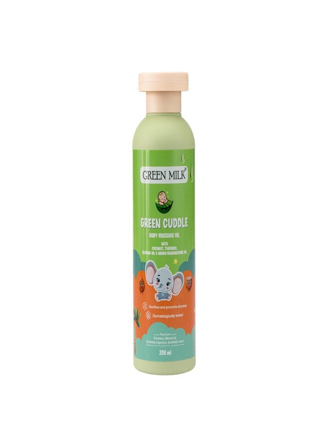 Green Milk Green Cuddle Baby Massage Oil | Ayurvedic Baby Oil with Coconut, Ghee, Turmeric, Almond & Frankincense | Lightweight, Non-Sticky Baby Oil | Safe for Babies from 3 Months | No Mineral Oil | 200 ml - Image 1