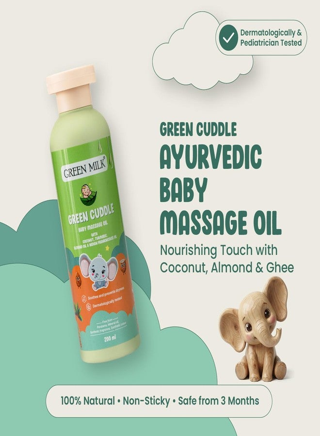 Green Milk Green Cuddle Baby Massage Oil | Ayurvedic Baby Oil with Coconut, Ghee, Turmeric, Almond & Frankincense | Lightweight, Non-Sticky Baby Oil | Safe for Babies from 3 Months | No Mineral Oil | 200 ml - Image 2