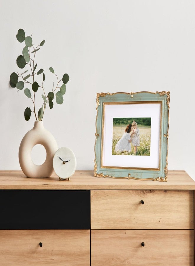 PHAREGE Vintage Picture Frame 8x10 Light Green Gold, 8 by 10 Ornate Decorative Antique Frame with Mat for 5x7 Photo, Fancy Matted Frame for Desktop or Wall, Horizontal or Vertical - Image 4