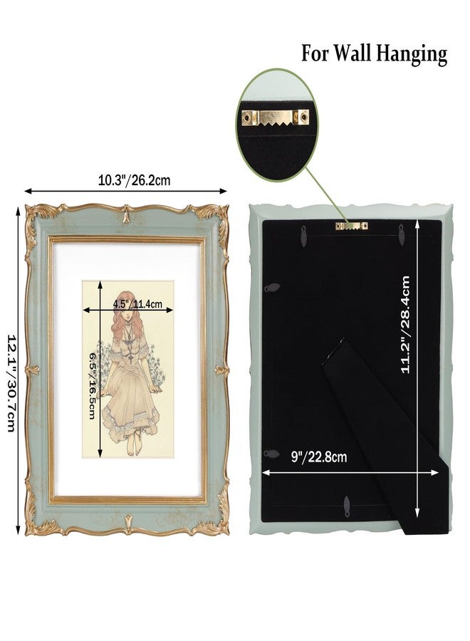 PHAREGE Vintage Picture Frame 8x10 Light Green Gold, 8 by 10 Ornate Decorative Antique Frame with Mat for 5x7 Photo, Fancy Matted Frame for Desktop or Wall, Horizontal or Vertical - Image 2