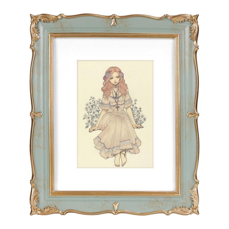 PHAREGE Vintage Picture Frame 8x10 Light Green Gold, 8 by 10 Ornate Decorative Antique Frame with Mat for 5x7 Photo, Fancy Matted Frame for Desktop or Wall, Horizontal or Vertical - Image 1