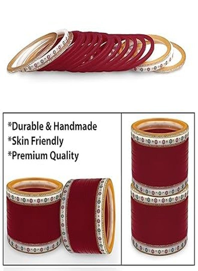 BANGLESKART طقم أساور تشودا البنجابية للعرائس من بانغلسكارت للنساء (طقم من قطعة واحدة) لون عنابي (2.10) - Image 4