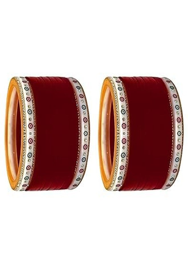 BANGLESKART طقم أساور تشودا البنجابية للعرائس من بانغلسكارت للنساء (طقم من قطعة واحدة) لون عنابي (2.10) - Image 1