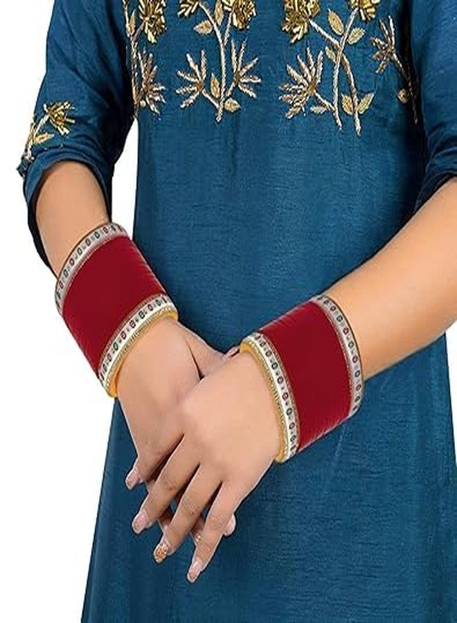 BANGLESKART طقم أساور تشودا البنجابية للعرائس من بانغلسكارت للنساء (طقم من قطعة واحدة) لون عنابي (2.10) - Image 3