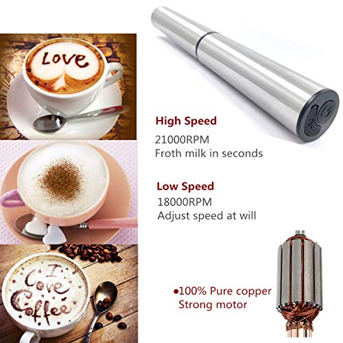 BASECENT Electric Milk/Coffee Frother, Basecent Rechargeable Handheld Foam Maker/Mixer for Latte, Cappuccino, Frappe Drink, Hot Chocolate, Stainless Steel Silver - Image 2