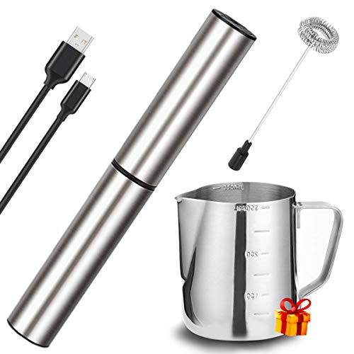 BASECENT Electric Milk/Coffee Frother, Basecent Rechargeable Handheld Foam Maker/Mixer for Latte, Cappuccino, Frappe Drink, Hot Chocolate, Stainless Steel Silver - Image 1