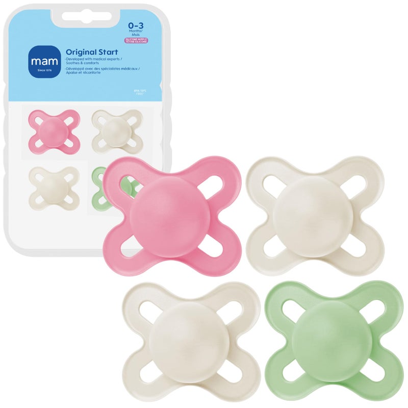 MAM Original Start Matte Baby Pacifiers 0-3 Months Newborns, BPA-Free Skin Soft Silicone Nipple, Developed with Medical Experts, Easy to Clean, 4 Count - Image 1
