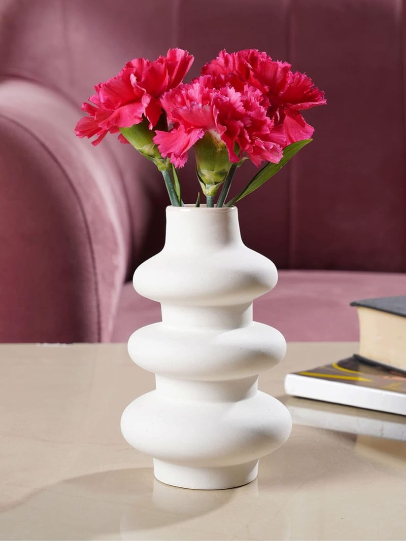 PUREZENTO Round Shaped White Ceramic Designer Flower Vase for Home Decor Centre Table Bedroom Side Corner - Image 1