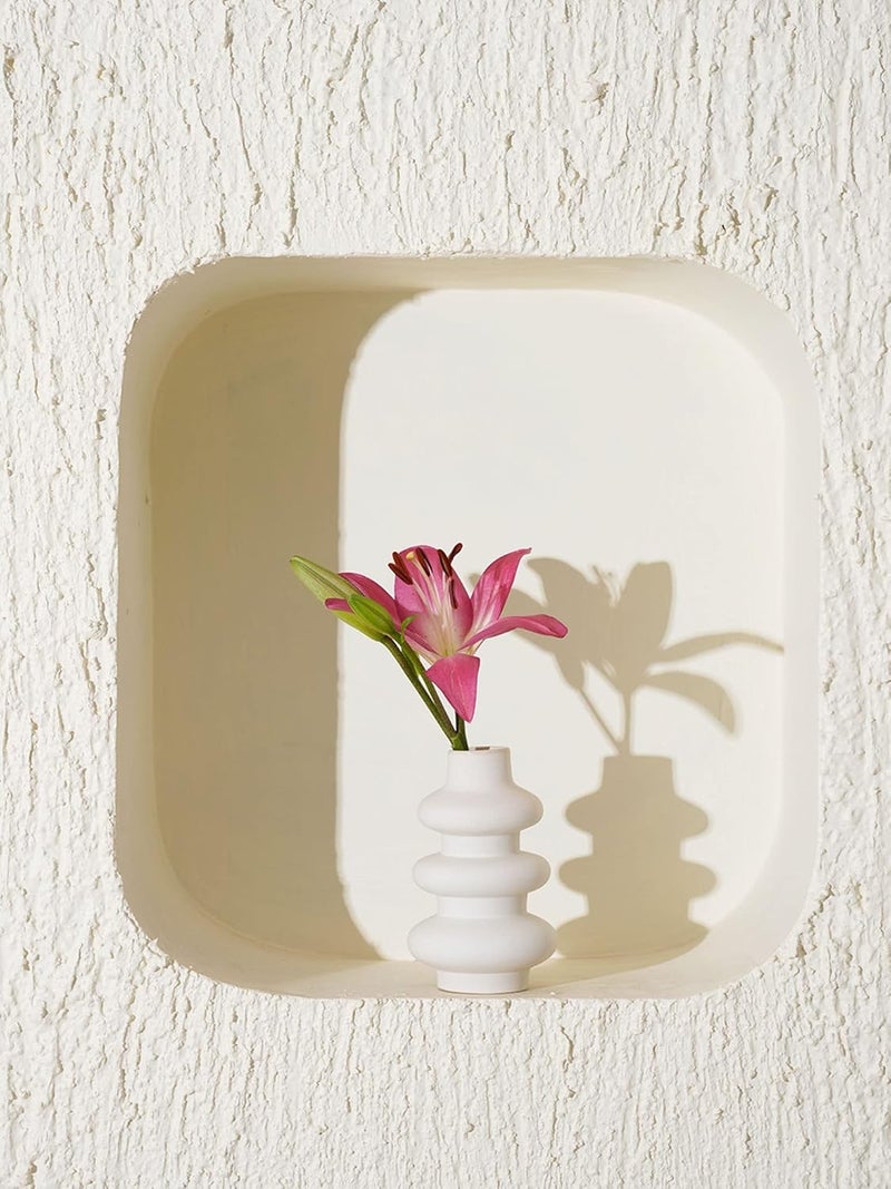 PUREZENTO Round Shaped White Ceramic Designer Flower Vase for Home Decor Centre Table Bedroom Side Corner - Image 5