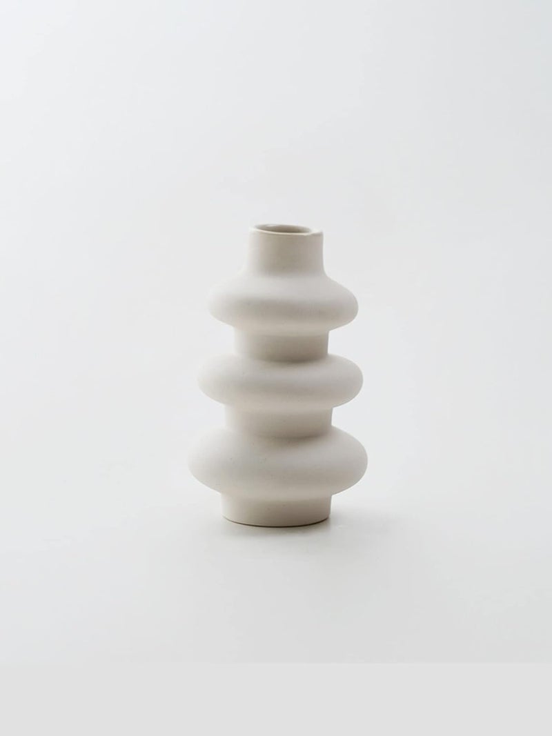 PUREZENTO Round Shaped White Ceramic Designer Flower Vase for Home Decor Centre Table Bedroom Side Corner - Image 4