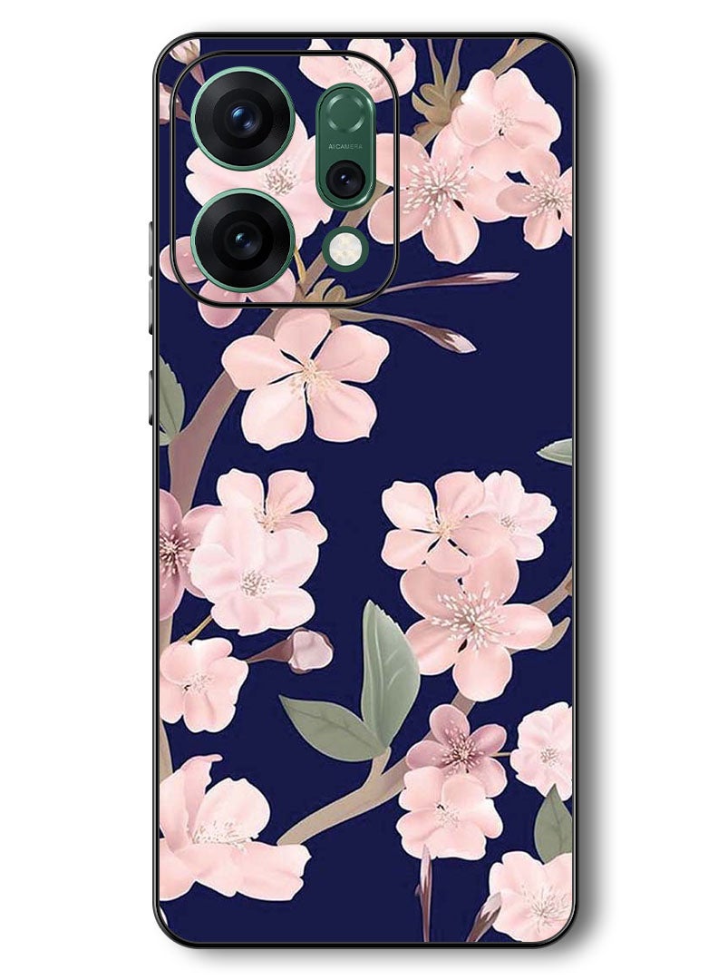 Theodor Case Compatible with Oppo Reno 14 6.59 Inch Protection Shockproof Bumper Cover Pink Flowers In Blue Background - Image 1