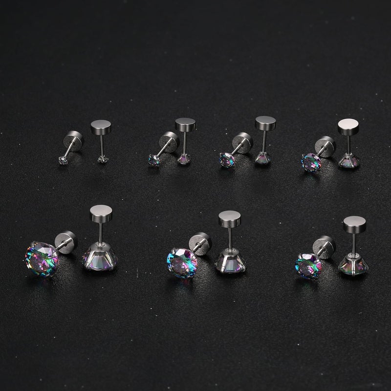 Fansilver 20G Hypoallergenic Flat Back Earrings for Women Men Silver 14K Gold Stainless Steel Stud Earrings Brithstone Cubic Zirconia Studs Surgical Steel Cartilage for Sensitive Ears - Image 4