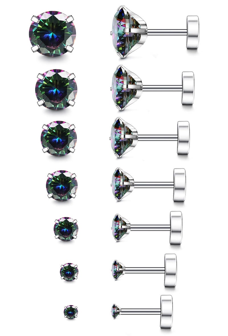 Fansilver 20G Hypoallergenic Flat Back Earrings for Women Men Silver 14K Gold Stainless Steel Stud Earrings Brithstone Cubic Zirconia Studs Surgical Steel Cartilage for Sensitive Ears - Image 1