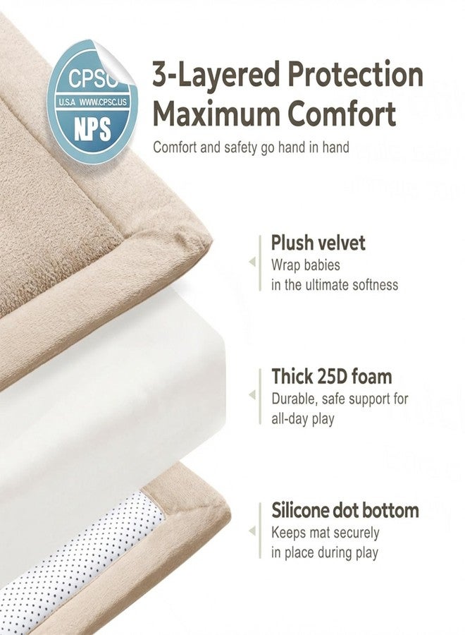 Mallify Thick Baby Play Mat for Floor,50x50 Playpen Mat,Ultra Soft Mat for Tummy Time,Cushioned Extra Large Crawling Mat with Baby-Safe & Non-Slip for Babies,Toddlers,Infants,Kids,Easy Care,50"x50",Beige - Image 3