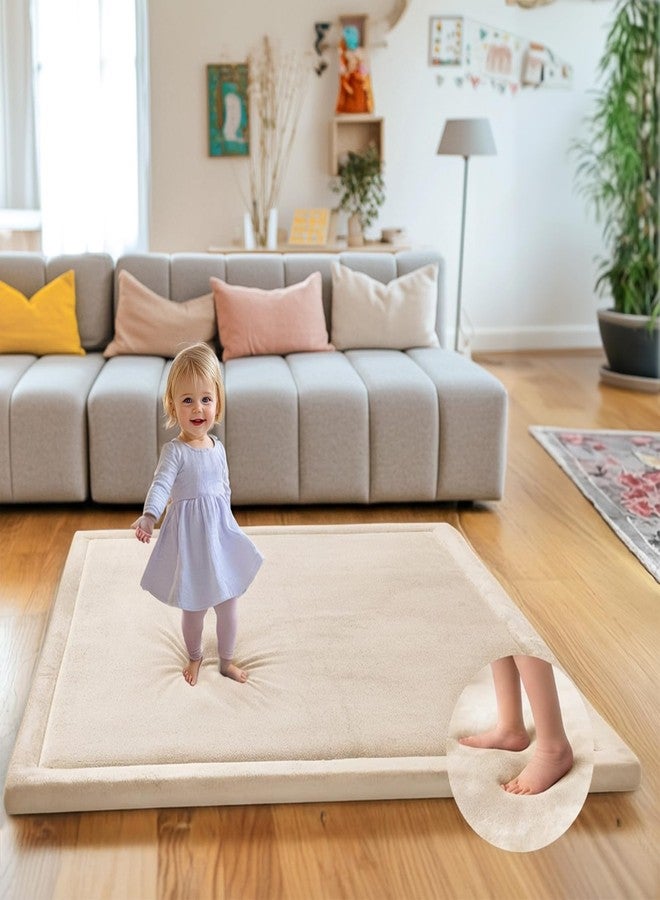 Mallify Thick Baby Play Mat for Floor,50x50 Playpen Mat,Ultra Soft Mat for Tummy Time,Cushioned Extra Large Crawling Mat with Baby-Safe & Non-Slip for Babies,Toddlers,Infants,Kids,Easy Care,50"x50",Beige - Image 1