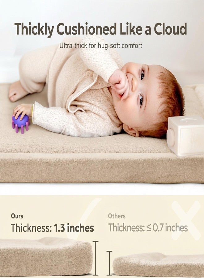 Mallify Thick Baby Play Mat for Floor,50x50 Playpen Mat,Ultra Soft Mat for Tummy Time,Cushioned Extra Large Crawling Mat with Baby-Safe & Non-Slip for Babies,Toddlers,Infants,Kids,Easy Care,50"x50",Beige - Image 2