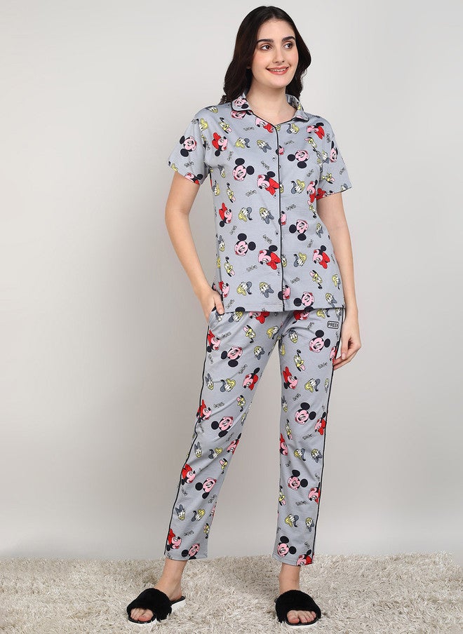 PREEN Women Printed Night Suit with Mickey Mouse Design - Image 1