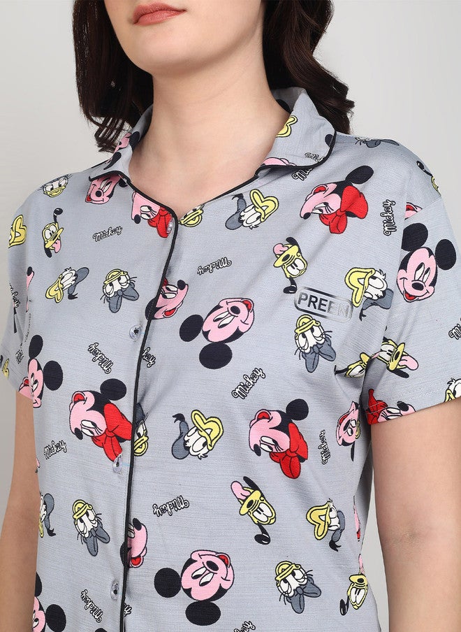PREEN Women Printed Night Suit with Mickey Mouse Design - Image 2