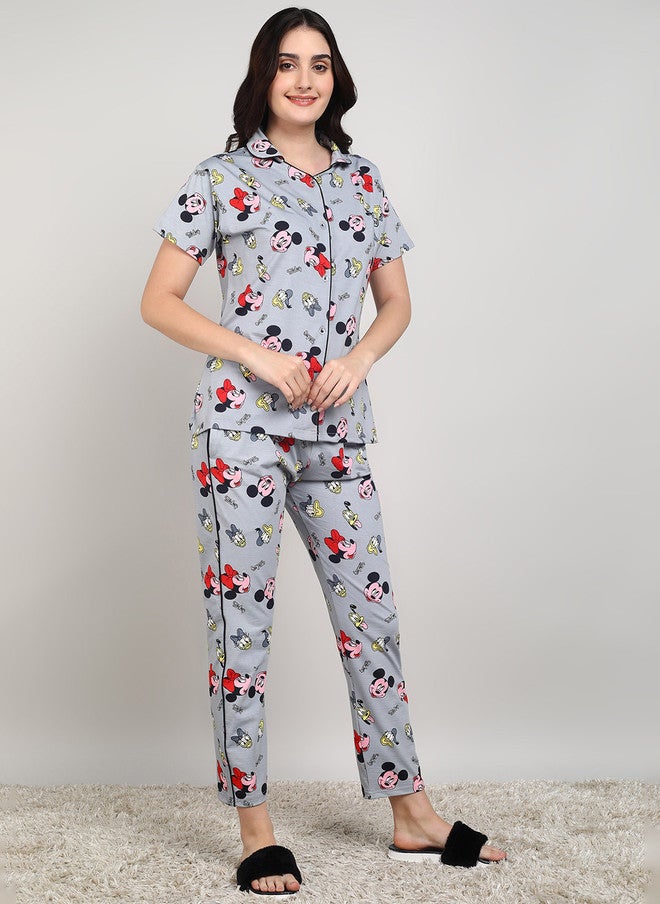 PREEN Women Printed Night Suit with Mickey Mouse Design - Image 4