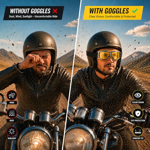 SARTE Motorcycle Riding Goggles Anti-Scratch Eyewear Bike Goggles Retro Motorcross Helmet Goggle for Men (Pack of 1) (Yellow) - Image 3