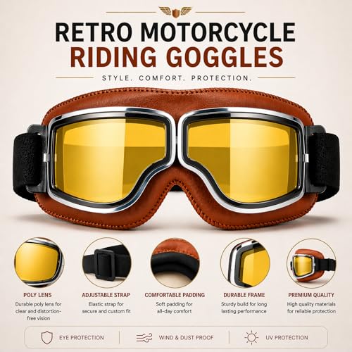 SARTE Motorcycle Riding Goggles Anti-Scratch Eyewear Bike Goggles Retro Motorcross Helmet Goggle for Men (Pack of 1) (Yellow) - Image 4