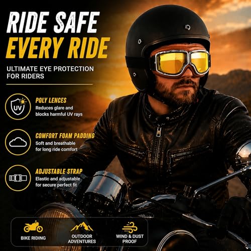 SARTE Motorcycle Riding Goggles Anti-Scratch Eyewear Bike Goggles Retro Motorcross Helmet Goggle for Men (Pack of 1) (Yellow) - Image 2