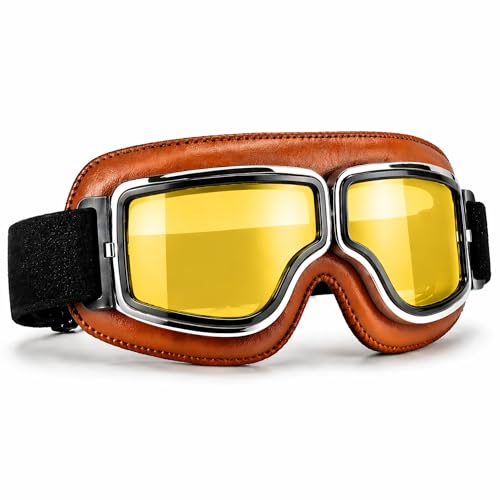 SARTE Motorcycle Riding Goggles Anti-Scratch Eyewear Bike Goggles Retro Motorcross Helmet Goggle for Men (Pack of 1) (Yellow) - Image 1