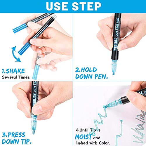 Whaline Double Line Chisel Point Outline Pens, 12 Colors Self-Outline Drawing Metallic Markers, Stationery for Gift Card Writing, Birthday Greeting, Scrap Booking - Image 5