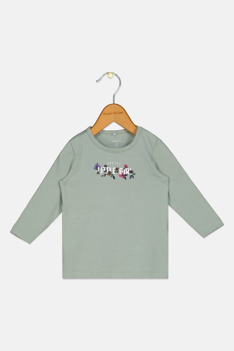 NAME IT Toddlers Girl Crew Neck Crew Neck Long Sleeve Top, Sage Green - Image 1