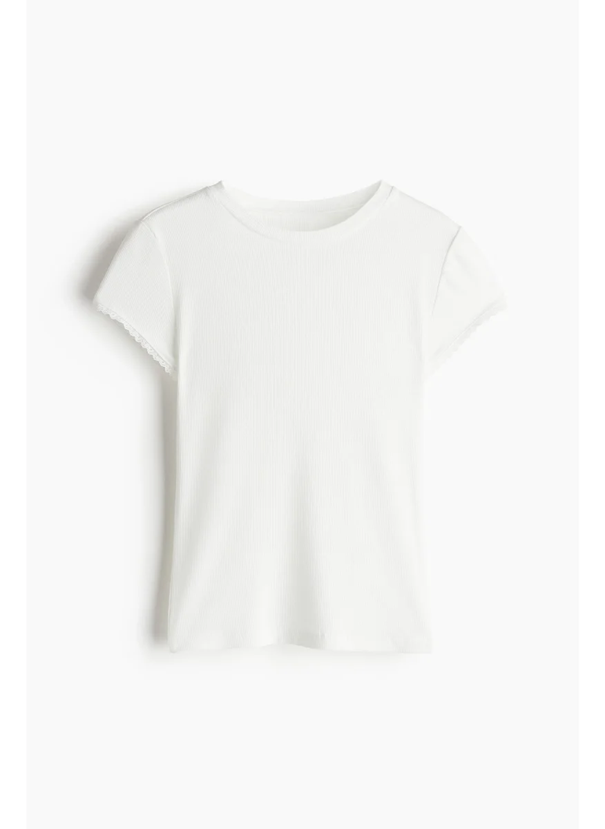 اتش اند ام Lace-Trimmed Ribbed T-Shirt