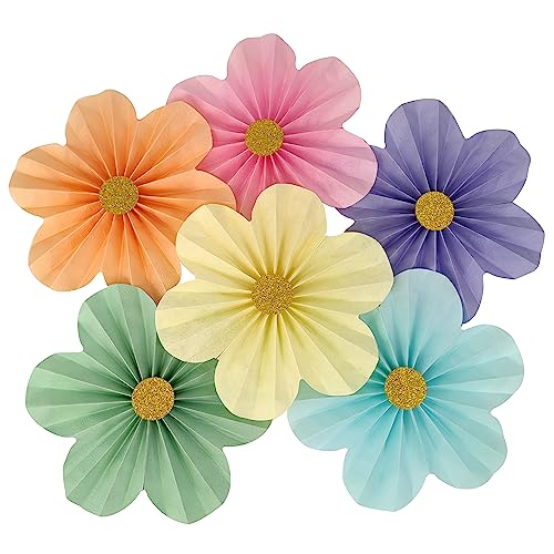 Mybbshower 12 inch Paper Flower for Wedding Fan Photo Backdrop Bridal Shower Birthday Party Decorations Pack of 6 (Pastel Party) - Image 1