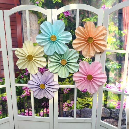 Mybbshower 12 inch Paper Flower for Wedding Fan Photo Backdrop Bridal Shower Birthday Party Decorations Pack of 6 (Pastel Party) - Image 2