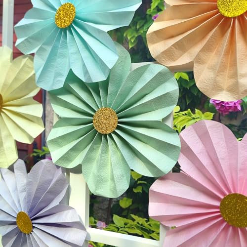 Mybbshower 12 inch Paper Flower for Wedding Fan Photo Backdrop Bridal Shower Birthday Party Decorations Pack of 6 (Pastel Party) - Image 4