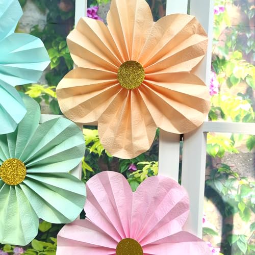Mybbshower 12 inch Paper Flower for Wedding Fan Photo Backdrop Bridal Shower Birthday Party Decorations Pack of 6 (Pastel Party) - Image 3