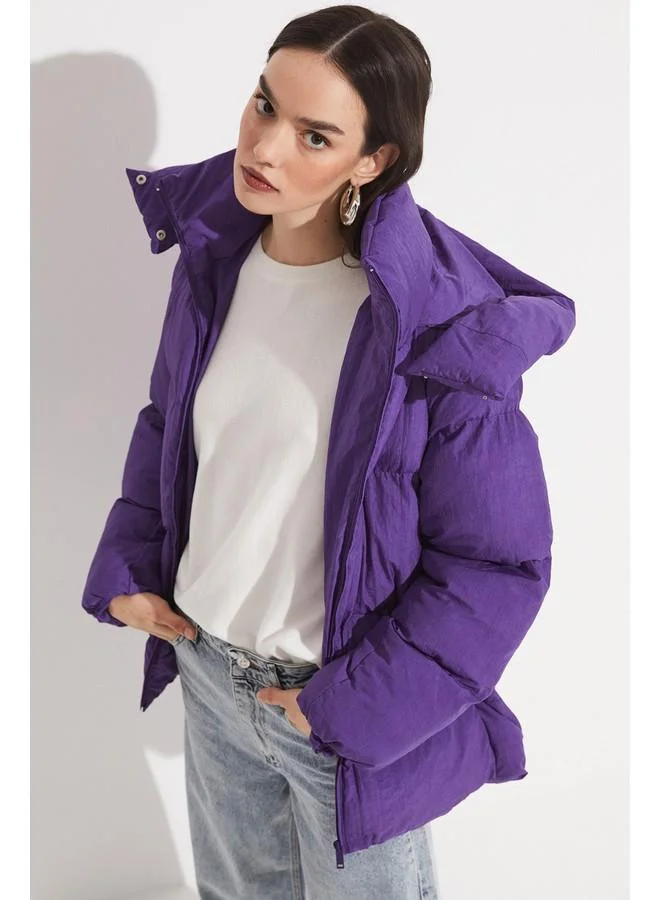 JUNE June Women Hooded Coat Purple