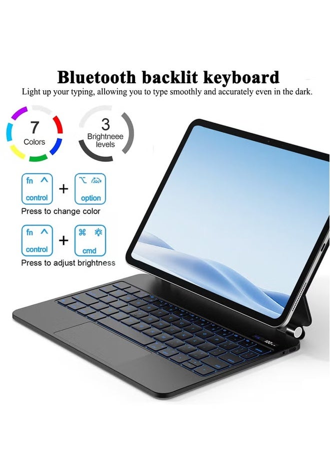 dida-cosmos 【Arabic & English】iPad 11th(A16, 2025)/ iPad 10th Gen 10.9", iPad Keyboard Case with Multi-Touch Trackpad, 7-Color Backlight, Floating Cantilever Stand, Digital Display - Image 4