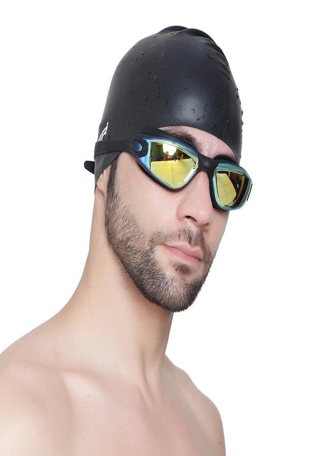 Shifter Premium Swimming Cap & Swimming Goggle Set,Antifog Mirrored Swim Goggles for Men Women Boys & Girls,Soft Silicone Swim Cap for Long & Short Hair (Black-Multi) - Image 2