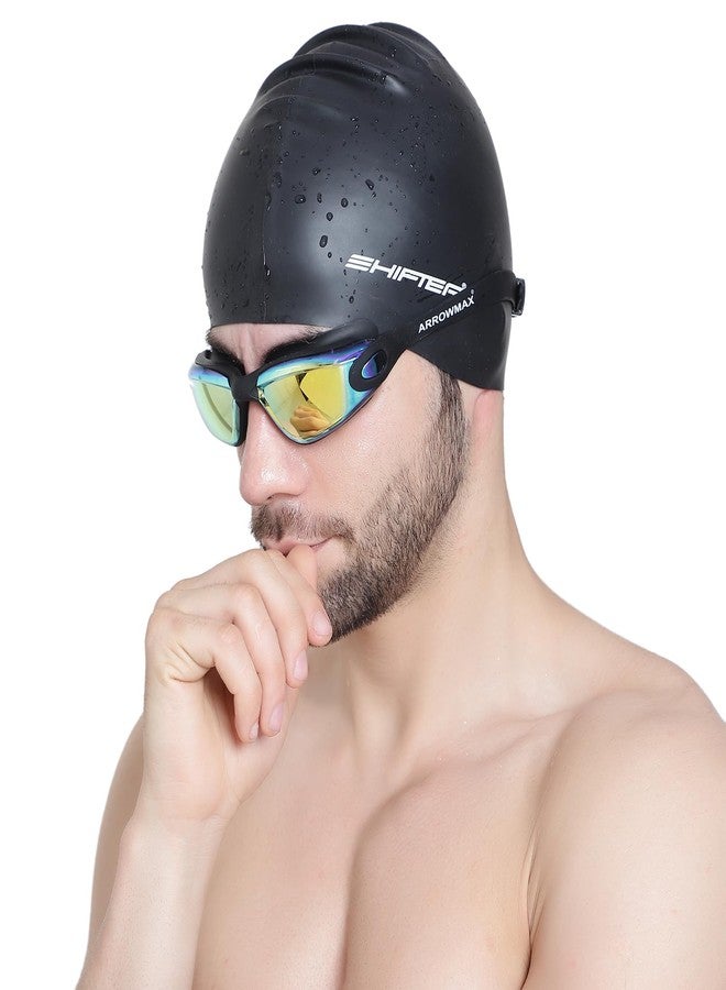 Shifter Premium Swimming Cap & Swimming Goggle Set,Antifog Mirrored Swim Goggles for Men Women Boys & Girls,Soft Silicone Swim Cap for Long & Short Hair (Black-Multi) - Image 3