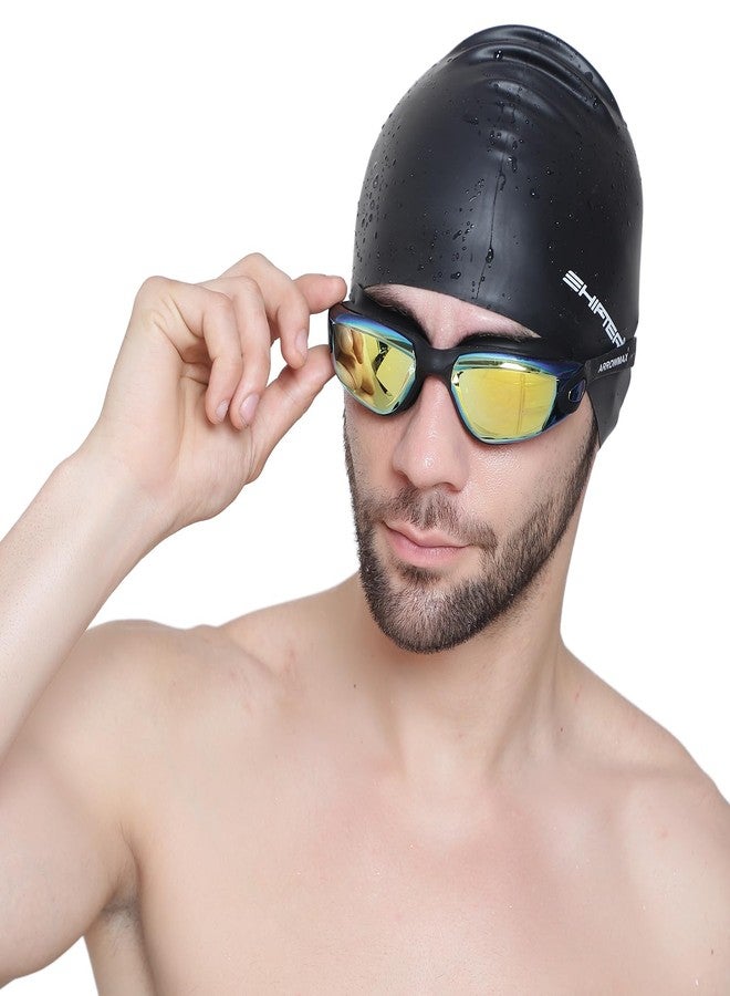 Shifter Premium Swimming Cap & Swimming Goggle Set,Antifog Mirrored Swim Goggles for Men Women Boys & Girls,Soft Silicone Swim Cap for Long & Short Hair (Black-Multi) - Image 4